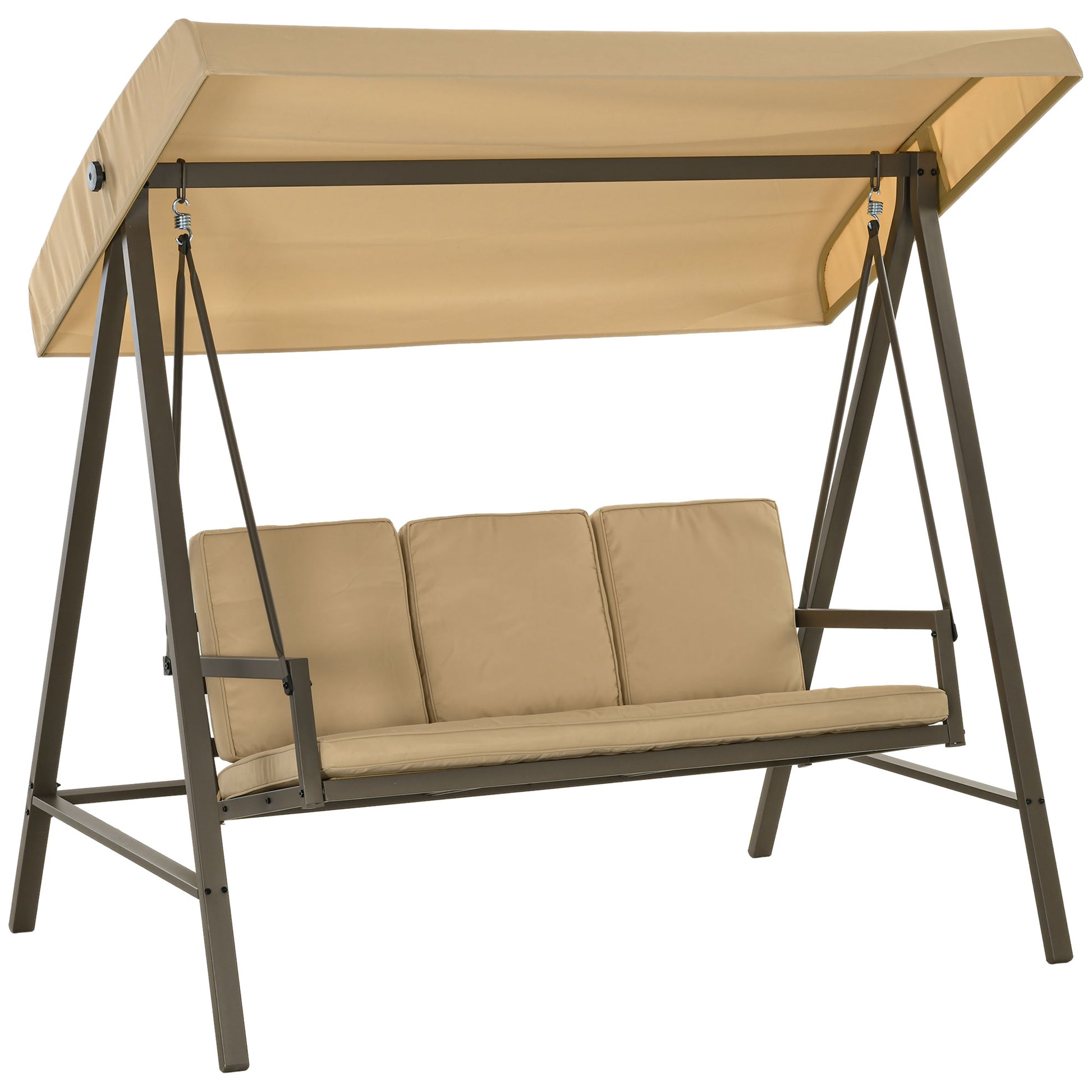 Hollywood Swing 3-Seater Swing Bench with Adjustable Roof, Swing Bench with Back Cushion, Garden Swing up to 360 kg Load Capacity, Beige, 200 x 125 x 175 cm