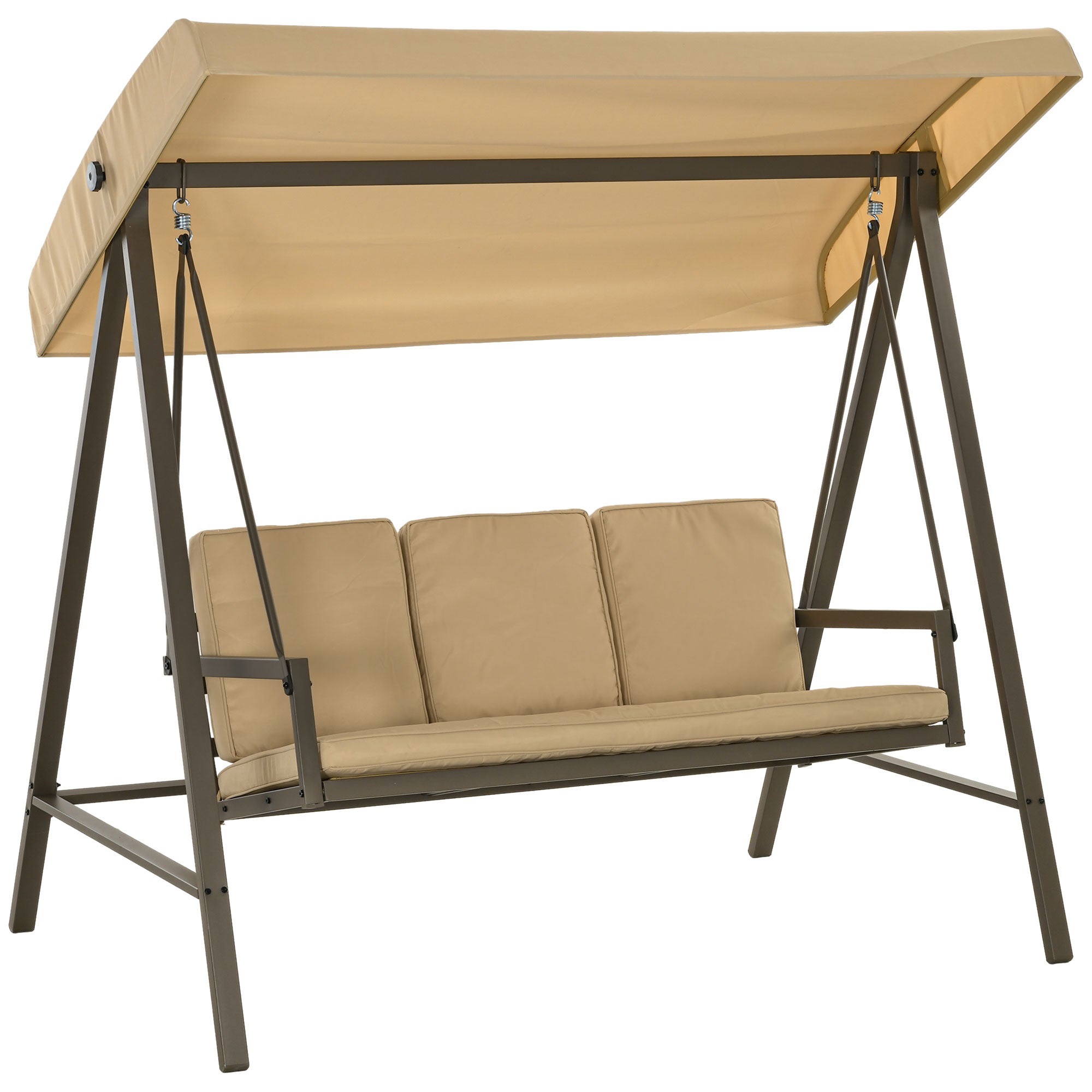 Hollywood Swing 3-Seater Swing Bench with Adjustable Roof, Swing Bench with Back Cushion, Garden Swing up to 360 kg Load Capacity, Beige, 200 x 125 x 175 cm