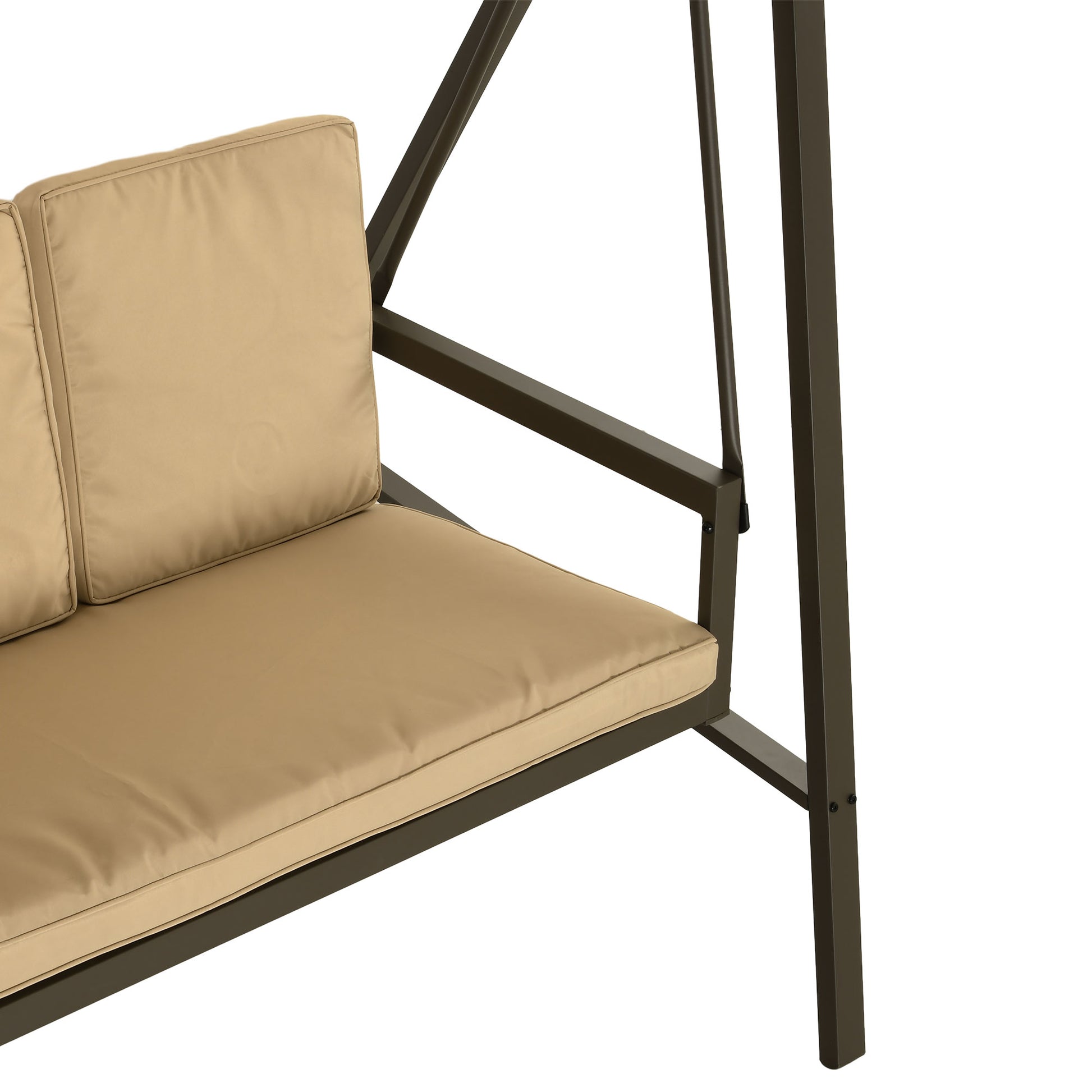 Hollywood Swing 3-Seater Swing Bench with Adjustable Roof, Swing Bench with Back Cushion, Garden Swing up to 360 kg Load Capacity, Beige, 200 x 125 x 175 cm