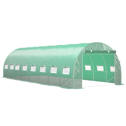 Garden Tunnel Greenhouse 24m² 8L x 3W x 2H m - 16 Windows, Roll-up Zippered Door - Galvanized Tubular Steel Frame, High Density PE Greenhouse cover