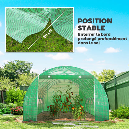 Garden Tunnel Greenhouse 24m² 8L x 3W x 2H m - 16 Windows, Roll-up Zippered Door - Galvanized Tubular Steel Frame, High Density PE Greenhouse cover