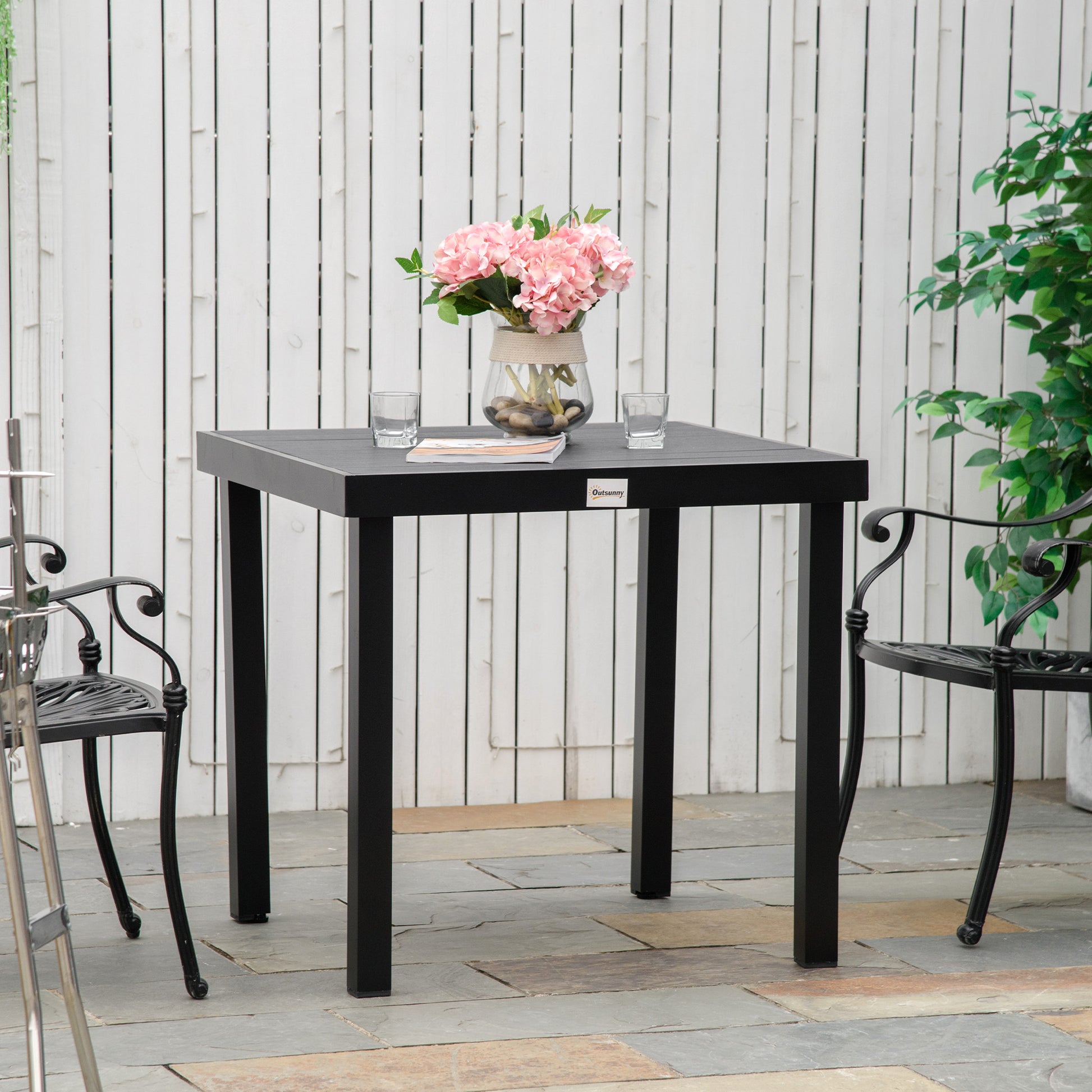 Garden Table for 4 People Dining Table Aluminum Table Outdoor Furniture Lounge Furniture Easy-Care Plastic Black 78 x 78 x 74 cm