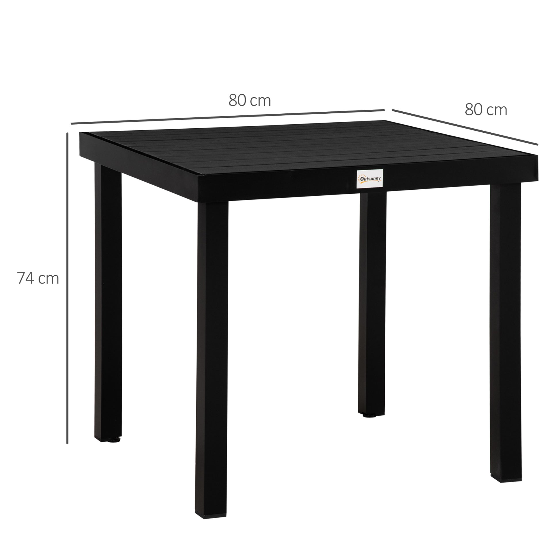 Garden Table for 4 People Dining Table Aluminum Table Outdoor Furniture Lounge Furniture Easy-Care Plastic Black 78 x 78 x 74 cm