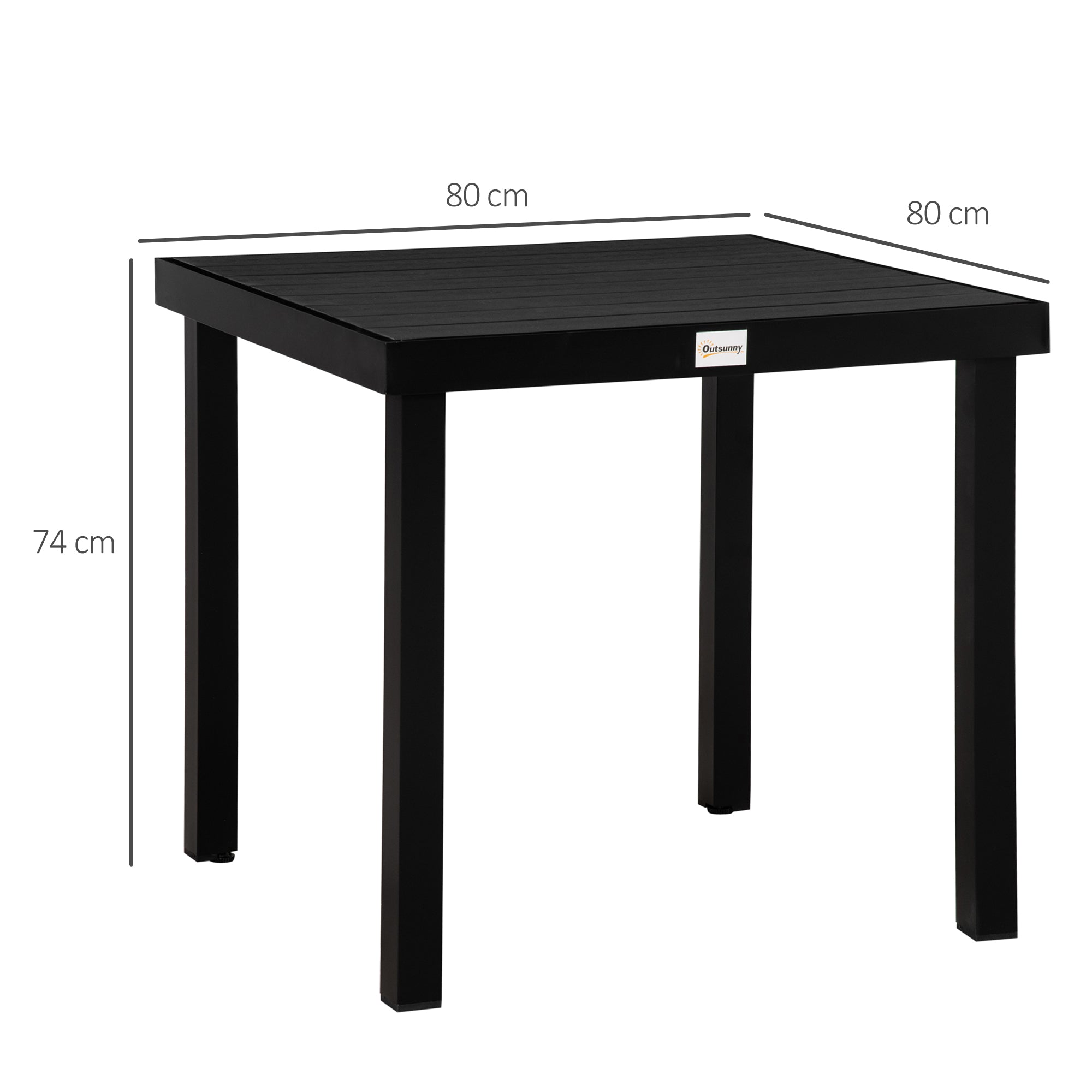 Garden Table for 4 People Dining Table Aluminum Table Outdoor Furniture Lounge Furniture Easy-Care Plastic Black 78 x 78 x 74 cm