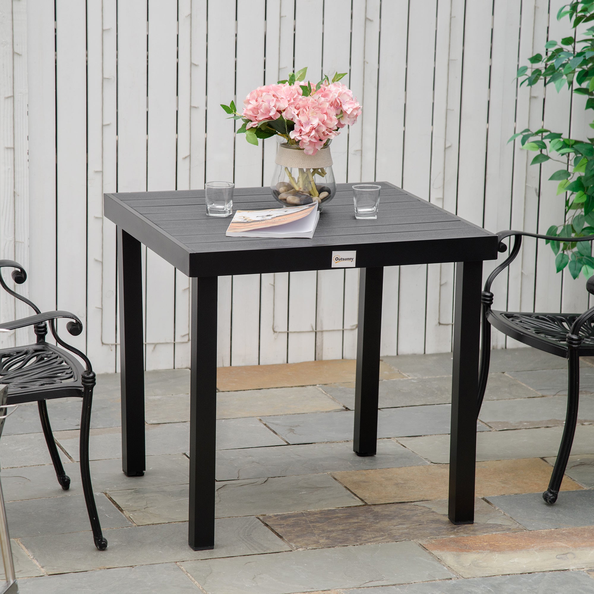 Garden Table for 4 People Dining Table Aluminum Table Outdoor Furniture Lounge Furniture Easy-Care Plastic Black 78 x 78 x 74 cm