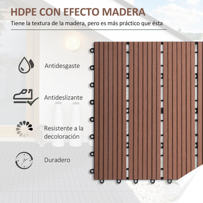 Set of 11 Pieces Outdoor Tiles 30x30 cm 1 sqm Garden Exterior Flooring Non-Slip and Weather Resistant Easy Installation for Garden Terrace Balcony Brown