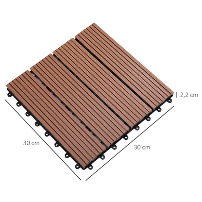 Set of 11 Pieces Outdoor Tiles 30x30 cm 1 sqm Garden Exterior Flooring Non-Slip and Weather Resistant Easy Installation for Garden Terrace Balcony Brown