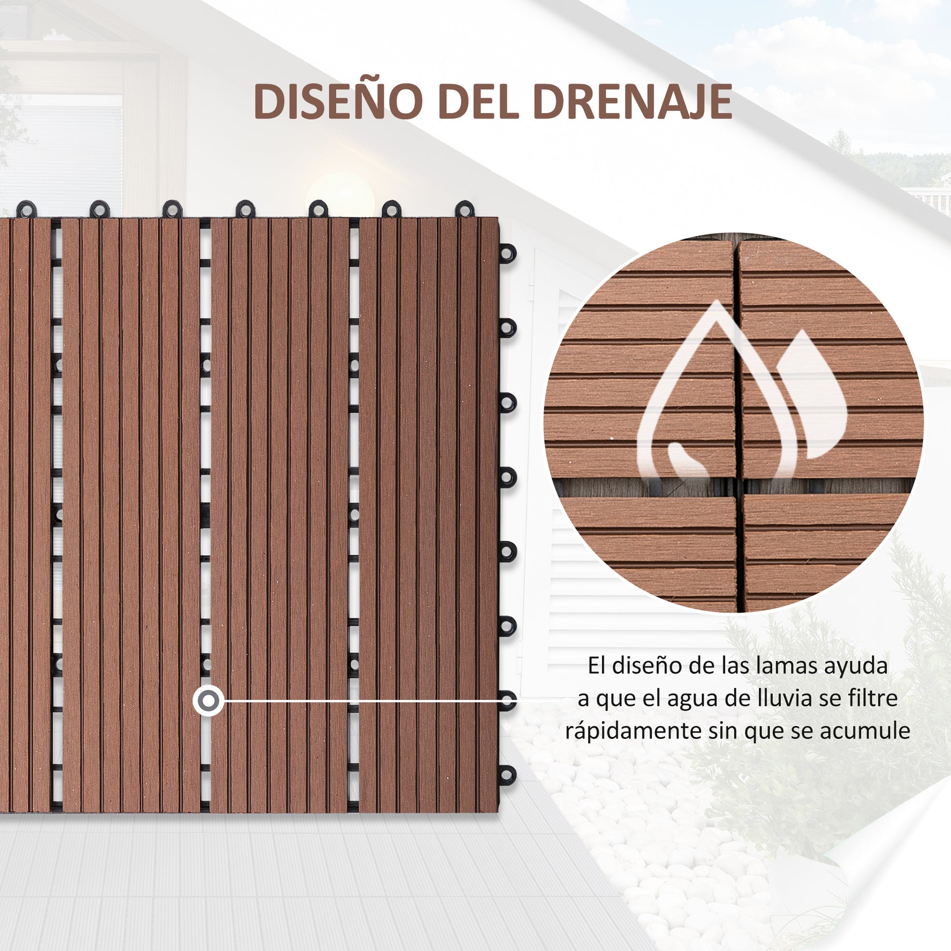 Set of 11 Pieces Outdoor Tiles 30x30 cm 1 sqm Garden Exterior Flooring Non-Slip and Weather Resistant Easy Installation for Garden Terrace Balcony Brown