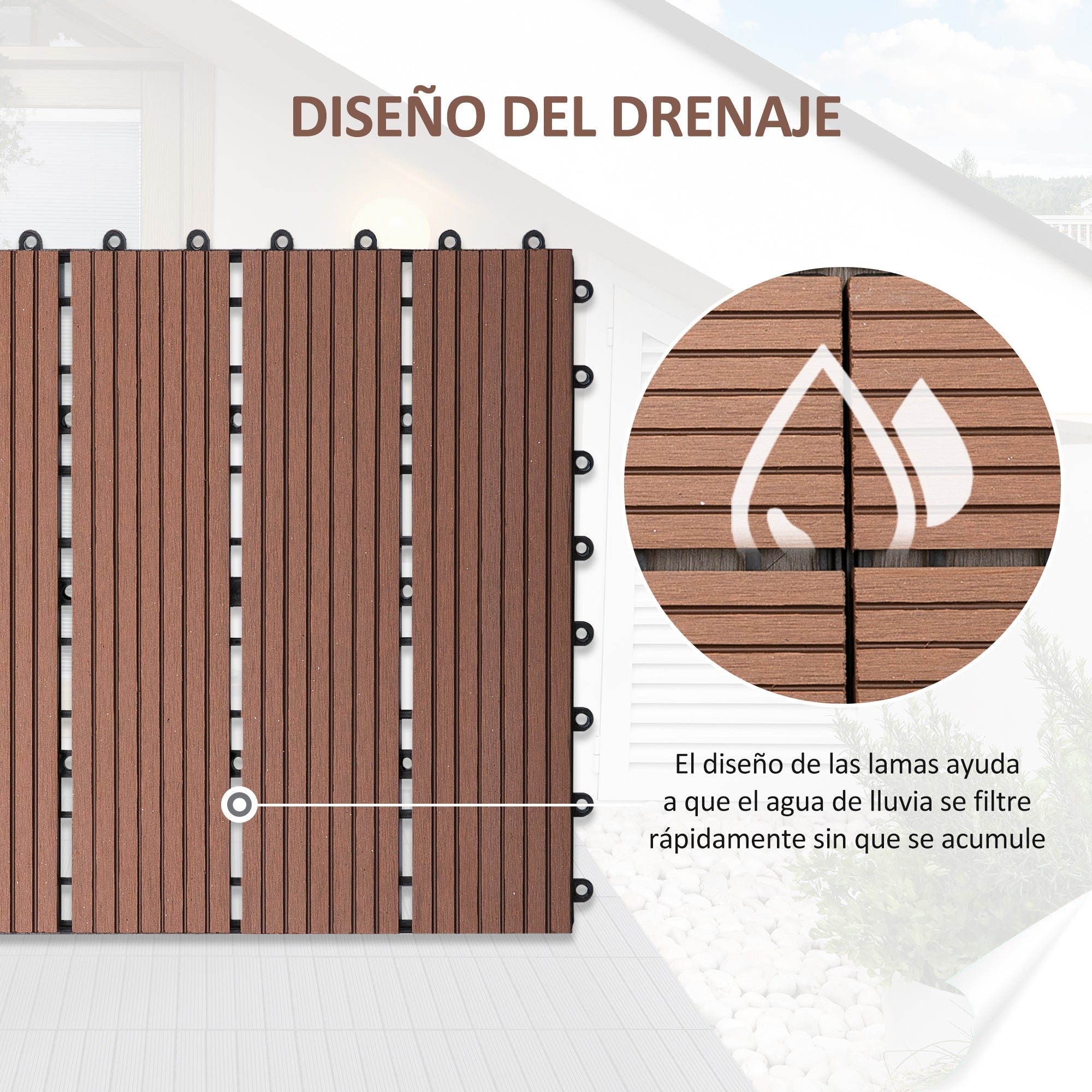 Set of 11 Pieces Outdoor Tiles 30x30 cm 1 sqm Garden Exterior Flooring Non-Slip and Weather Resistant Easy Installation for Garden Terrace Balcony Brown