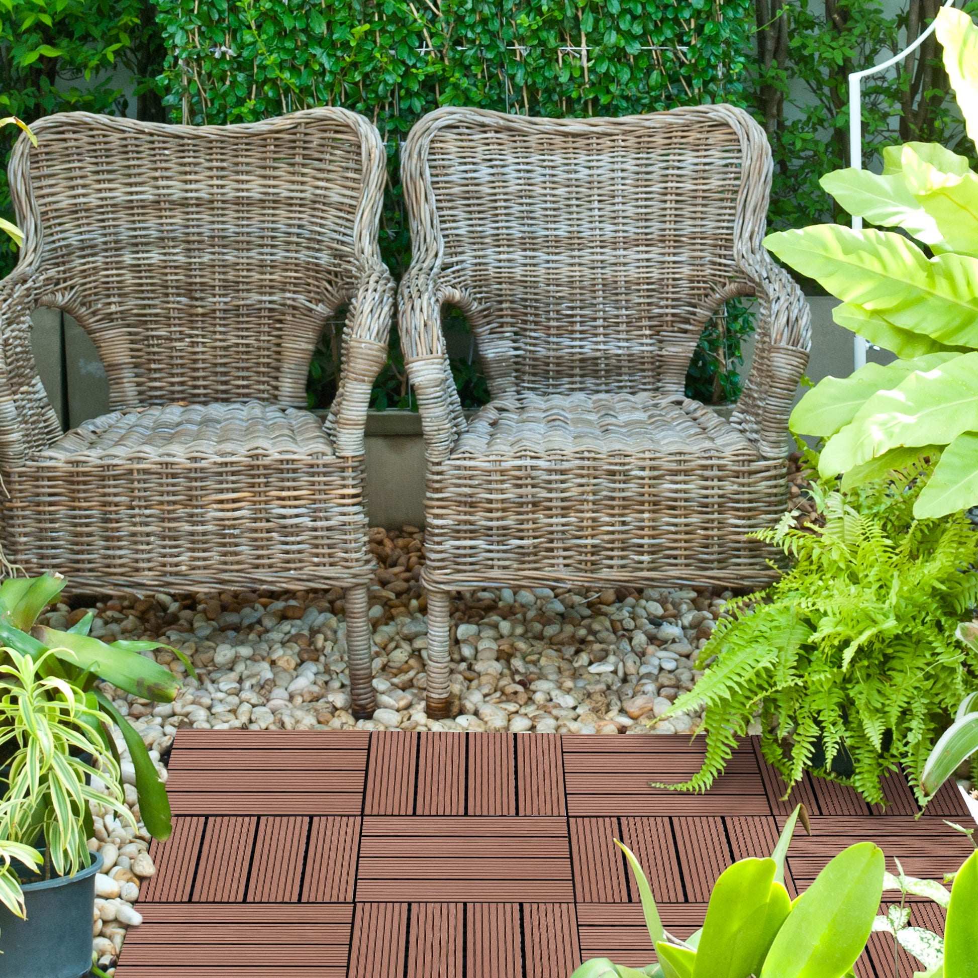 Set of 11 Pieces Outdoor Tiles 30x30 cm 1 sqm Garden Exterior Flooring Non-Slip and Weather Resistant Easy Installation for Garden Terrace Balcony Brown