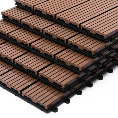 Set of 11 Pieces Outdoor Tiles 30x30 cm 1 sqm Garden Exterior Flooring Non-Slip and Weather Resistant Easy Installation for Garden Terrace Balcony Brown