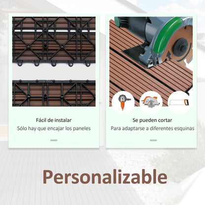 Set of 11 Pieces Outdoor Tiles 30x30 cm 1 sqm Garden Exterior Flooring Non-Slip and Weather Resistant Easy Installation for Garden Terrace Balcony Brown