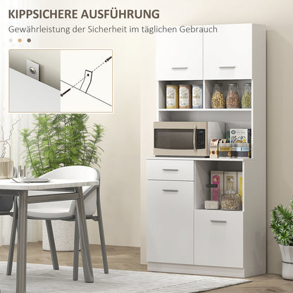 Kitchen Cabinet, Tall Cabinet with Adjustable Shelf, Drawer, Buffet Cabinet with Soft-Close Door, Display Cabinet Storage Cabinet for Kitchen Dining Room 80x35x180 cm White