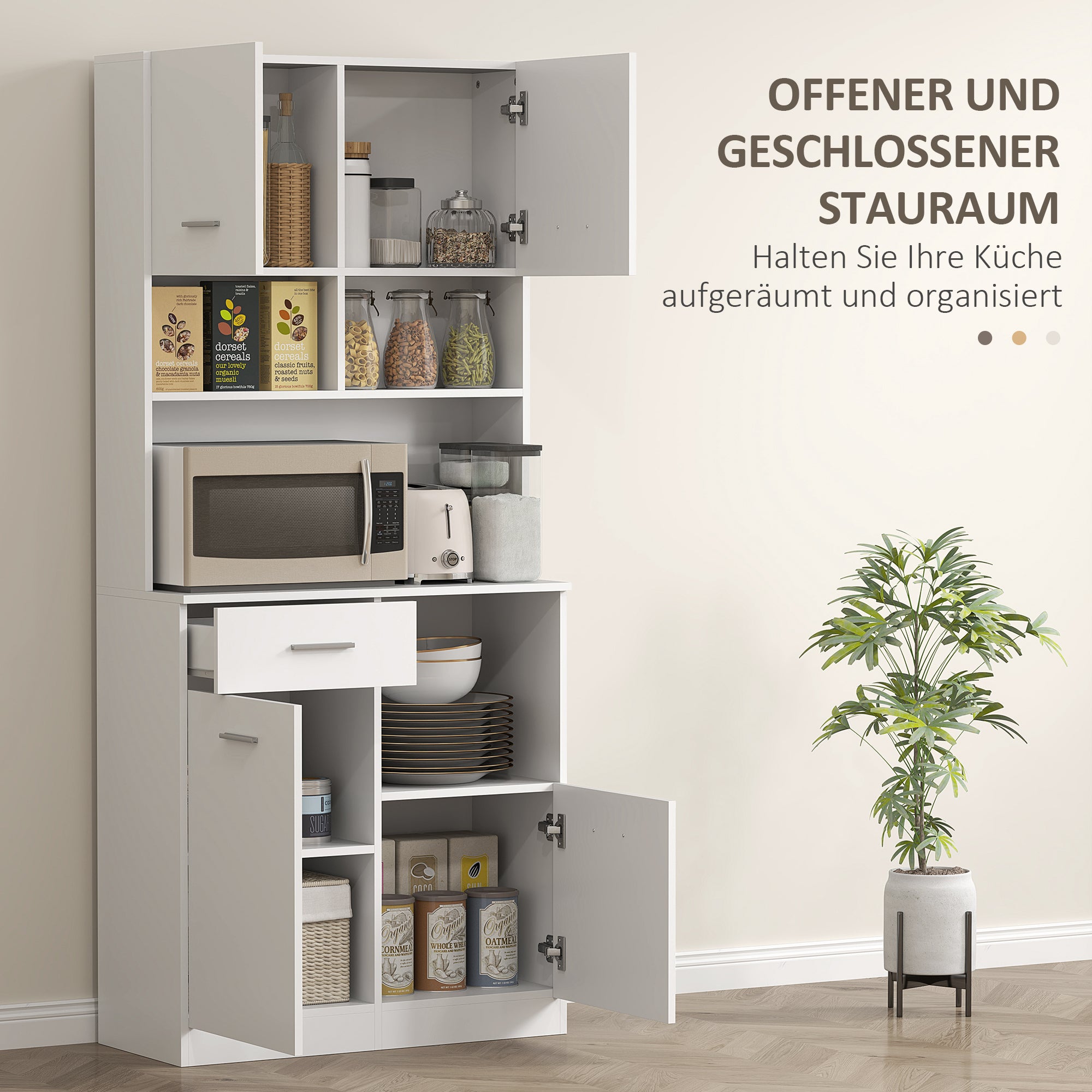 Kitchen Cabinet, Tall Cabinet with Adjustable Shelf, Drawer, Buffet Cabinet with Soft-Close Door, Display Cabinet Storage Cabinet for Kitchen Dining Room 80x35x180 cm White