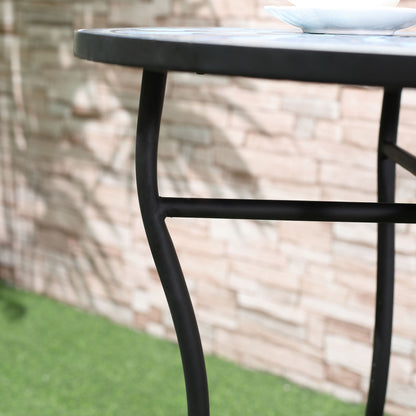 3-Piece Garden Set with Mosaic, Round Outdoor Table with 2 Folding Metal Chairs, Blue