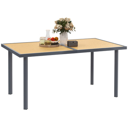 Garden Dining Table for 6 people, Garden Table with Rectangular Wood-Effect Anti-Rust Steel Top for Patio, Terrace, 150 x 90 x 72 cm, Natural Wood