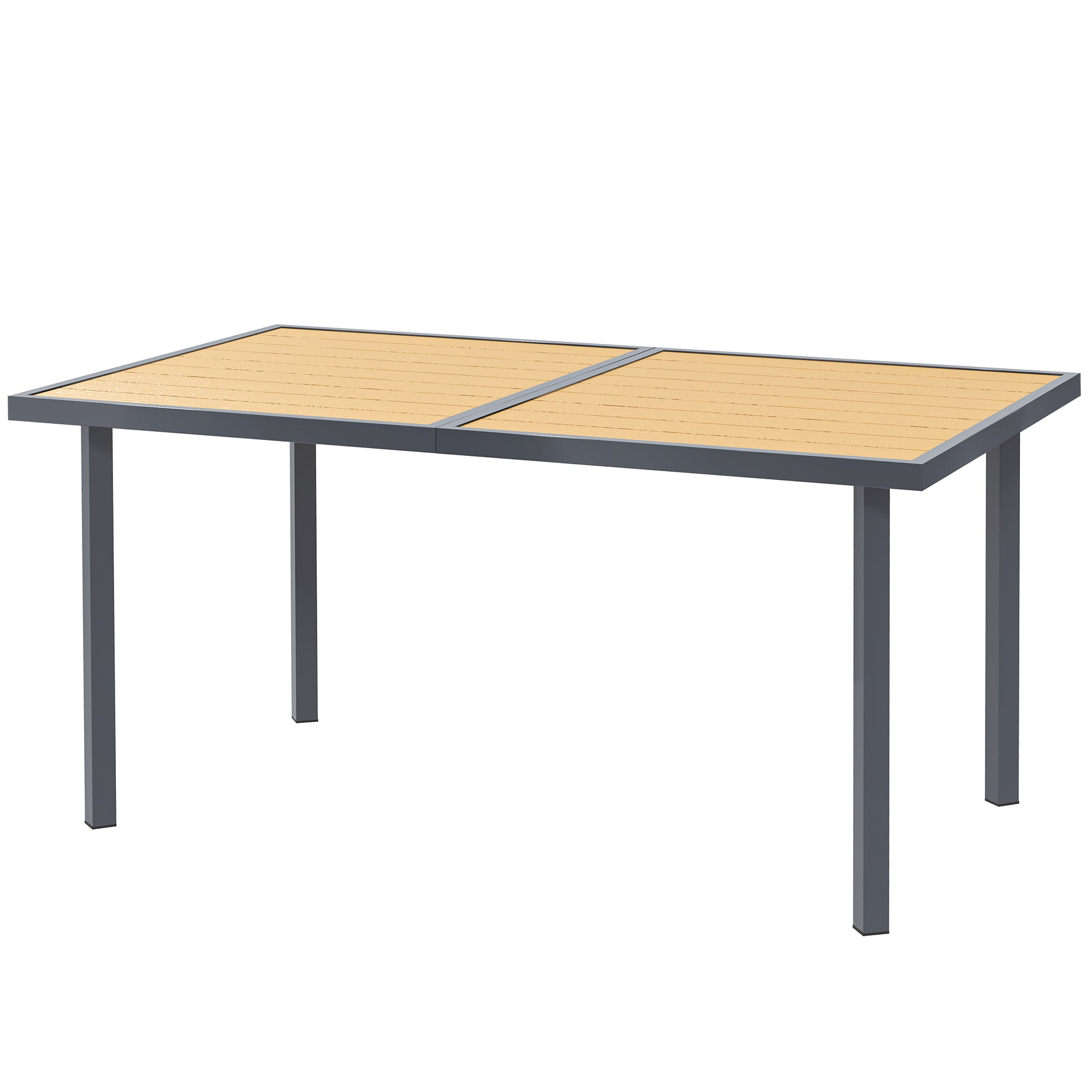 Garden Dining Table for 6 people, Garden Table with Rectangular Wood-Effect Anti-Rust Steel Top for Patio, Terrace, 150 x 90 x 72 cm, Natural Wood