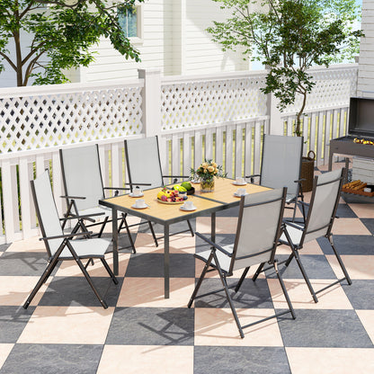Garden Dining Table for 6 people, Garden Table with Rectangular Wood-Effect Anti-Rust Steel Top for Patio, Terrace, 150 x 90 x 72 cm, Natural Wood