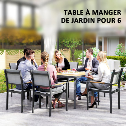 Garden Dining Table for 6 people, Garden Table with Rectangular Wood-Effect Anti-Rust Steel Top for Patio, Terrace, 150 x 90 x 72 cm, Natural Wood