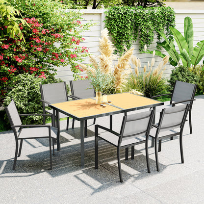 Garden Dining Table for 6 people, Garden Table with Rectangular Wood-Effect Anti-Rust Steel Top for Patio, Terrace, 150 x 90 x 72 cm, Natural Wood