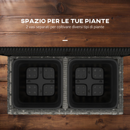 Planter with Trellis for Climbers, Raised Planter with 2 Inner Pots, Steel and PE Rattan Frame, 57x30x107cm, Gray