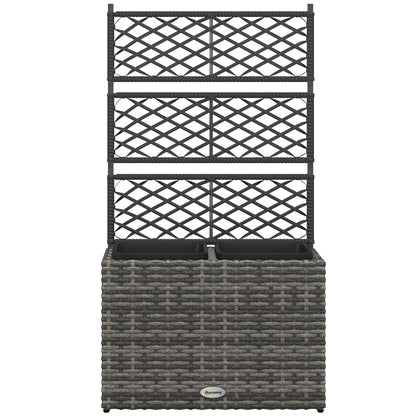 Planter with Trellis for Climbers, Raised Planter with 2 Inner Pots, Steel and PE Rattan Frame, 57x30x107cm, Gray