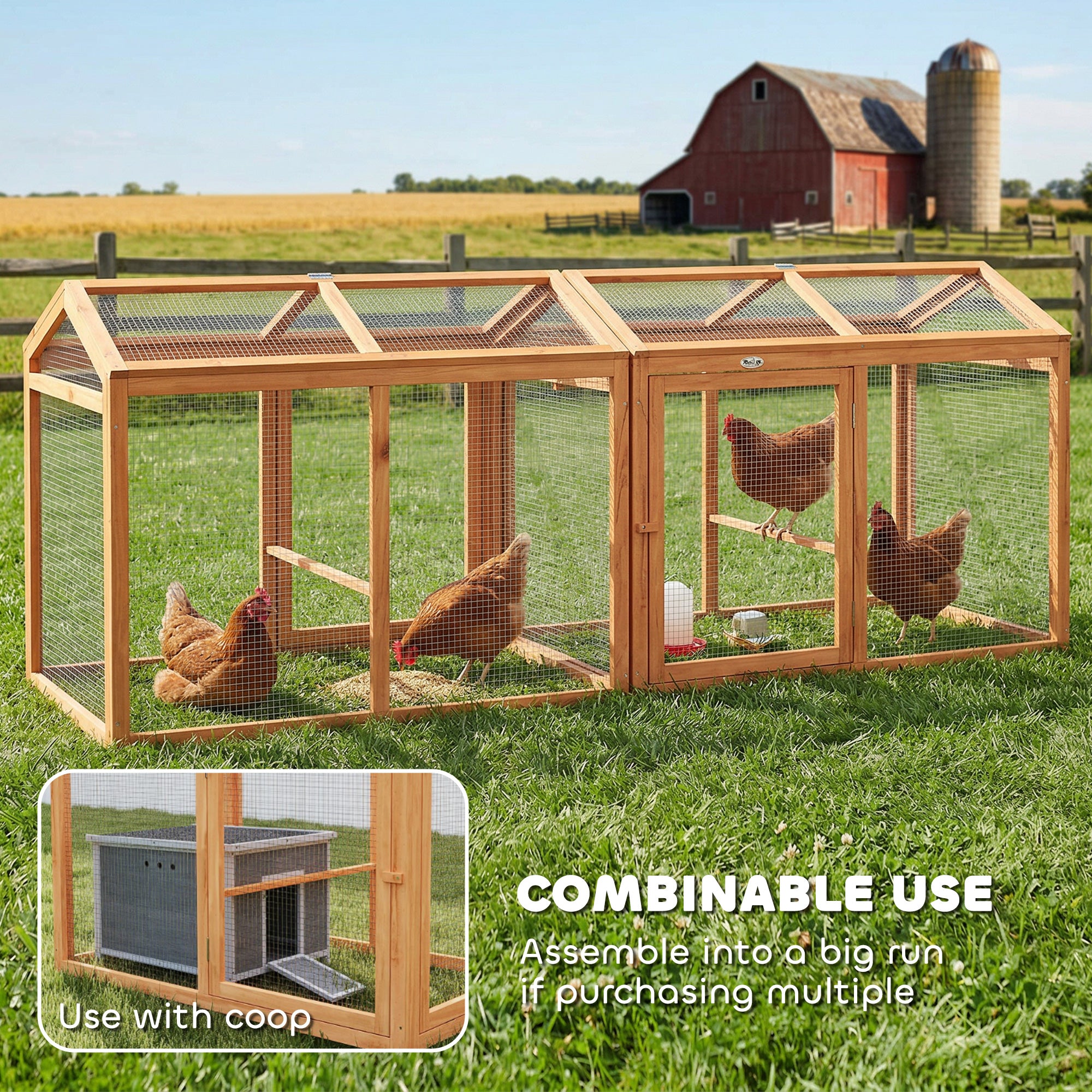 Wooden Chicken Run, 41 x 27.8 x 33.1 in, Roost & Double Doors, Wood & Metal Chicken Cage for 2 Chickens – Orange