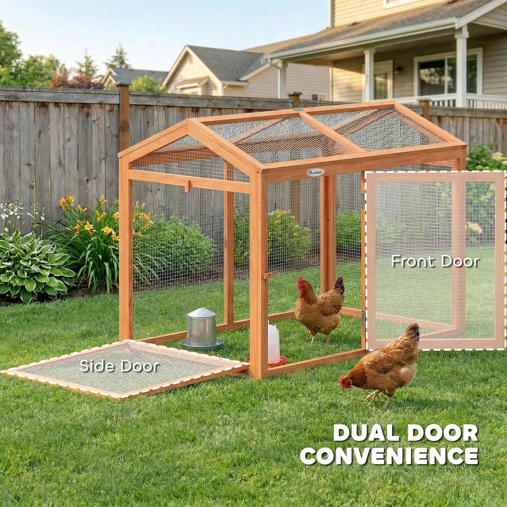 Wooden Chicken Run, 41 x 27.8 x 33.1 in, Roost & Double Doors, Wood & Metal Chicken Cage for 2 Chickens – Orange