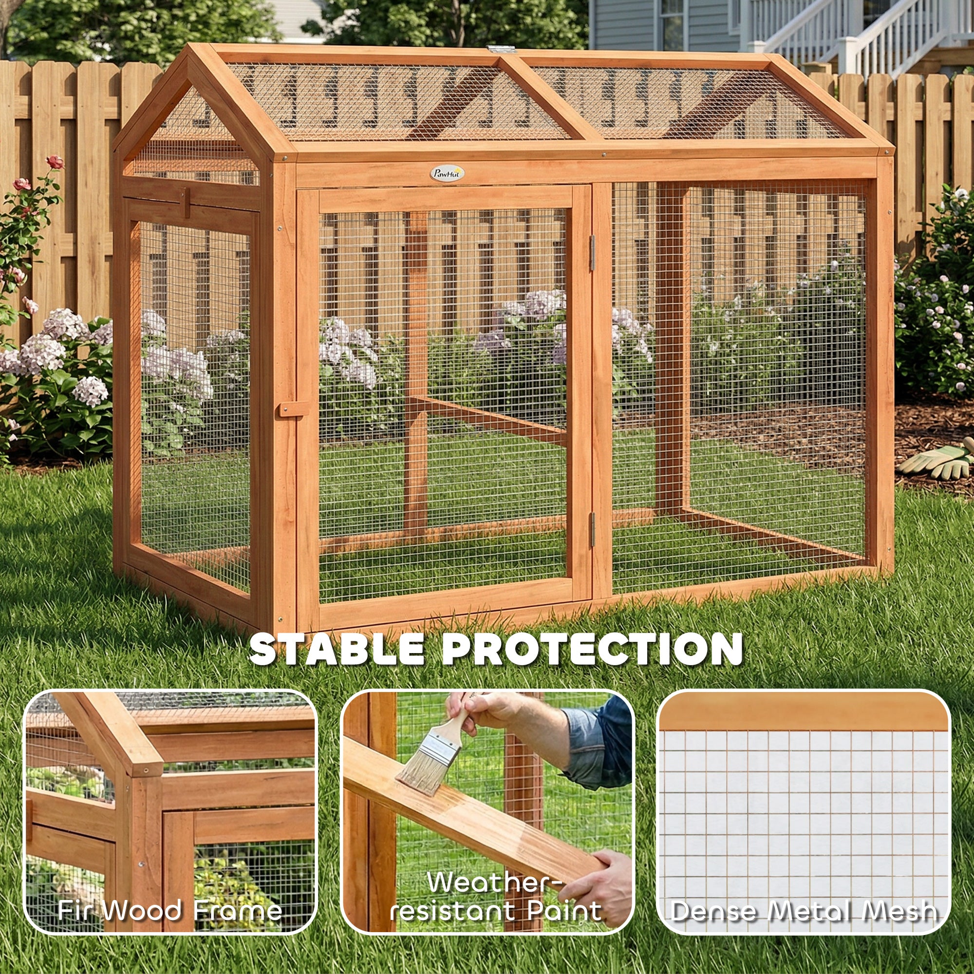 Wooden Chicken Run, 41 x 27.8 x 33.1 in, Roost & Double Doors, Wood & Metal Chicken Cage for 2 Chickens – Orange