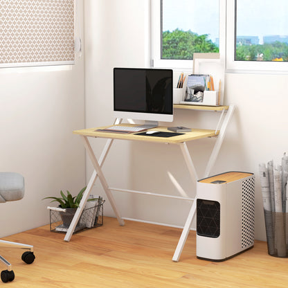 Folding Desk Study Desk with Upper Shelf Modern Style for Living Room Office Bedroom 81.5x70x84 cm Natural and White
