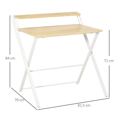 Folding Desk Study Desk with Upper Shelf Modern Style for Living Room Office Bedroom 81.5x70x84 cm Natural and White