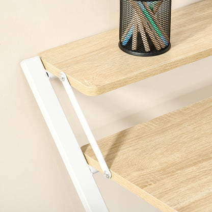 Folding Desk Study Desk with Upper Shelf Modern Style for Living Room Office Bedroom 81.5x70x84 cm Natural and White