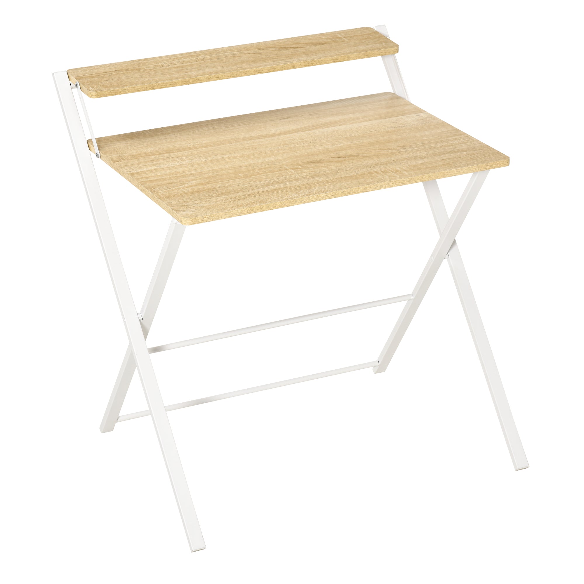 Folding Desk Study Desk with Upper Shelf Modern Style for Living Room Office Bedroom 81.5x70x84 cm Natural and White