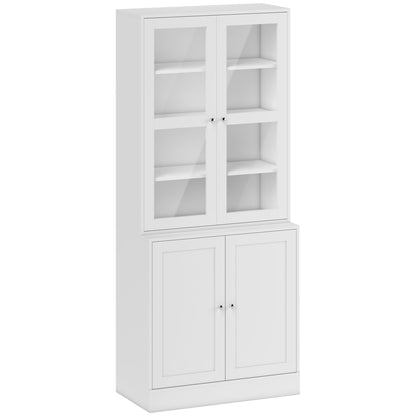 Bookcase Display Cabinet with 4 Doors and Adjustable Shelves, Modern Style Kitchen Cabinet for Living Room Kitchen Office Bedroom 76x40x178.5 cm White