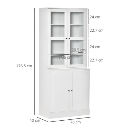 Bookcase Display Cabinet with 4 Doors and Adjustable Shelves, Modern Style Kitchen Cabinet for Living Room Kitchen Office Bedroom 76x40x178.5 cm White