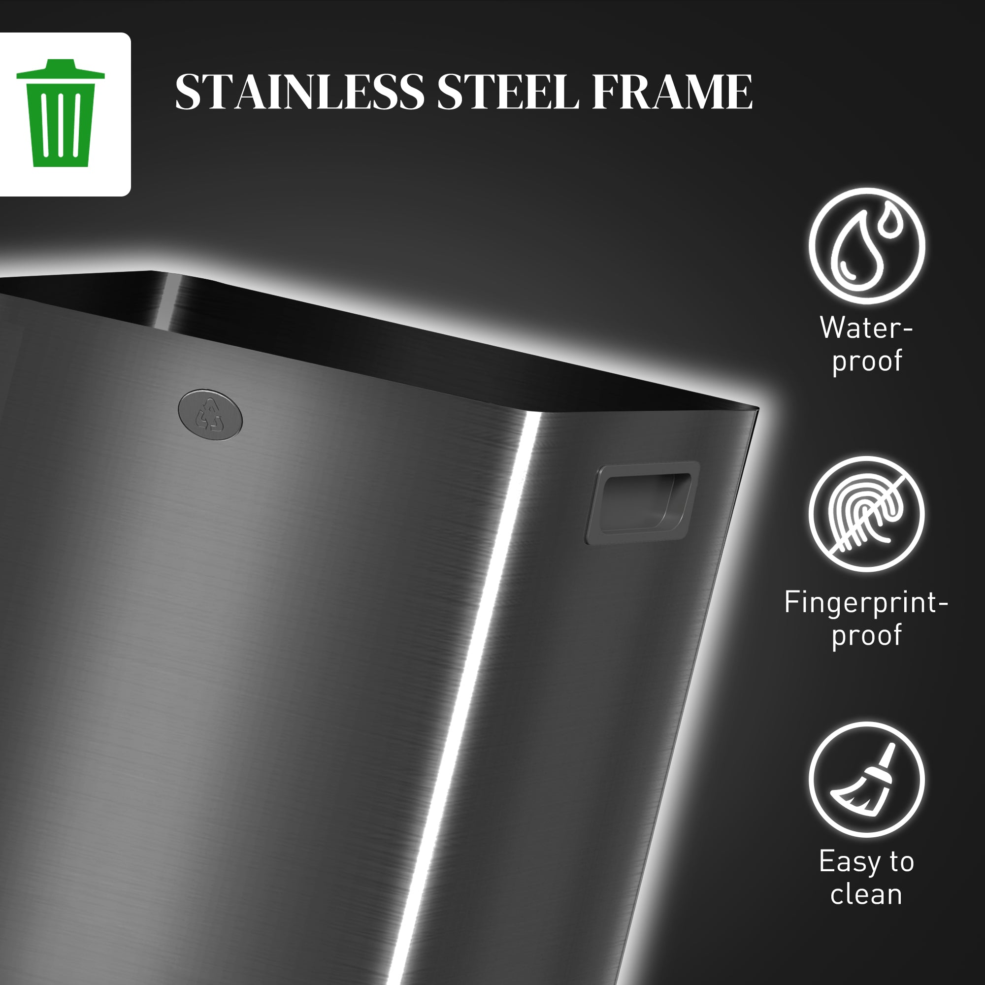 Dual 2 x 20L Stainless Steel Trash Can — Soft-Close Lids, Removable Inner Buckets, Black