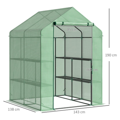 Walk-in Greenhouse with 8 Shelves Tomato Greenhouse Greenhouse with Door Green Steel PE Plastic 143 x 138 x 190 cm