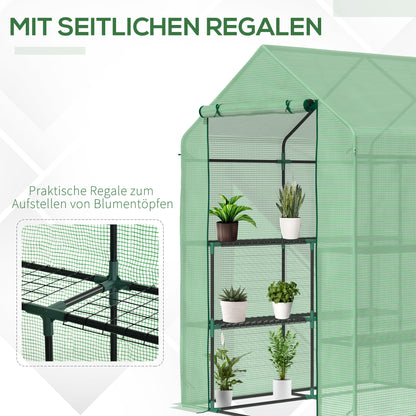Walk-in Greenhouse with 8 Shelves Tomato Greenhouse Greenhouse with Door Green Steel PE Plastic 143 x 138 x 190 cm