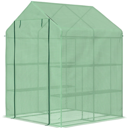 Walk-in Greenhouse with 8 Shelves Tomato Greenhouse Greenhouse with Door Green Steel PE Plastic 143 x 138 x 190 cm