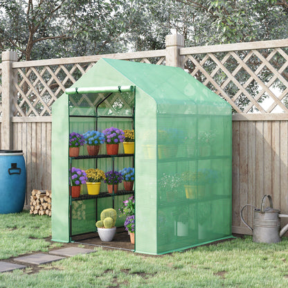 Walk-in Greenhouse with 8 Shelves Tomato Greenhouse Greenhouse with Door Green Steel PE Plastic 143 x 138 x 190 cm