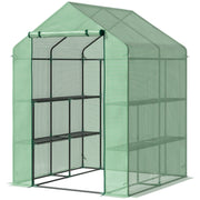 Walk-in Greenhouse with 8 Shelves Tomato Greenhouse Greenhouse with Door Green Steel PE Plastic 143 x 138 x 190 cm