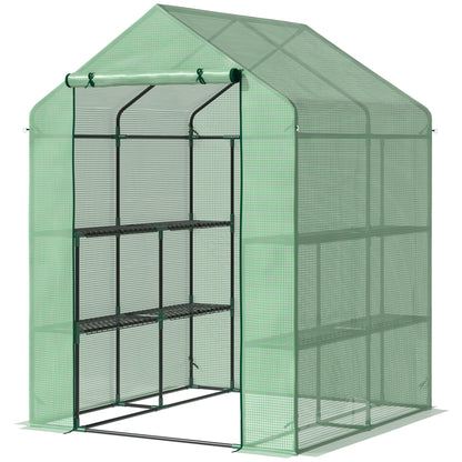 Walk-in Greenhouse with 8 Shelves Tomato Greenhouse Greenhouse with Door Green Steel PE Plastic 143 x 138 x 190 cm