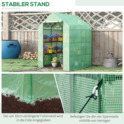 Walk-in Greenhouse with 8 Shelves Tomato Greenhouse Greenhouse with Door Green Steel PE Plastic 143 x 138 x 190 cm