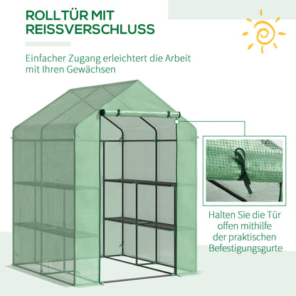 Walk-in Greenhouse with 8 Shelves Tomato Greenhouse Greenhouse with Door Green Steel PE Plastic 143 x 138 x 190 cm