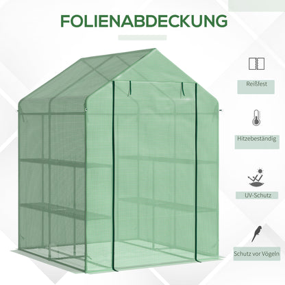 Walk-in Greenhouse with 8 Shelves Tomato Greenhouse Greenhouse with Door Green Steel PE Plastic 143 x 138 x 190 cm