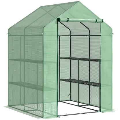 Walk-in Greenhouse with 8 Shelves Tomato Greenhouse Greenhouse with Door Green Steel PE Plastic 143 x 138 x 190 cm