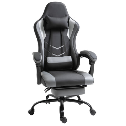 Ergonomic Gaming Chair Office Chair Desk Chair, Swivel Chair Height Adjustable, Adjustable Lumbar Pillow with Footrest Black 62x52x128 cm