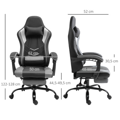 Ergonomic Gaming Chair Office Chair Desk Chair, Swivel Chair Height Adjustable, Adjustable Lumbar Pillow with Footrest Black 62x52x128 cm