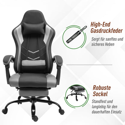 Ergonomic Gaming Chair Office Chair Desk Chair, Swivel Chair Height Adjustable, Adjustable Lumbar Pillow with Footrest Black 62x52x128 cm