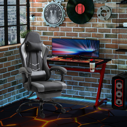 Ergonomic Gaming Chair Office Chair Desk Chair, Swivel Chair Height Adjustable, Adjustable Lumbar Pillow with Footrest Black 62x52x128 cm